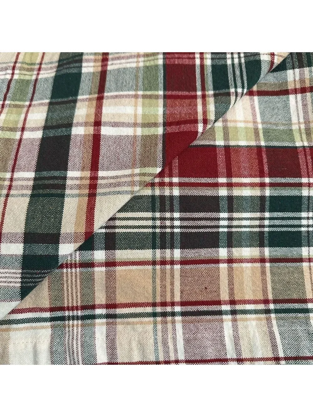 Plaid Patterned Tablecloth in Red, Green, and Cream
